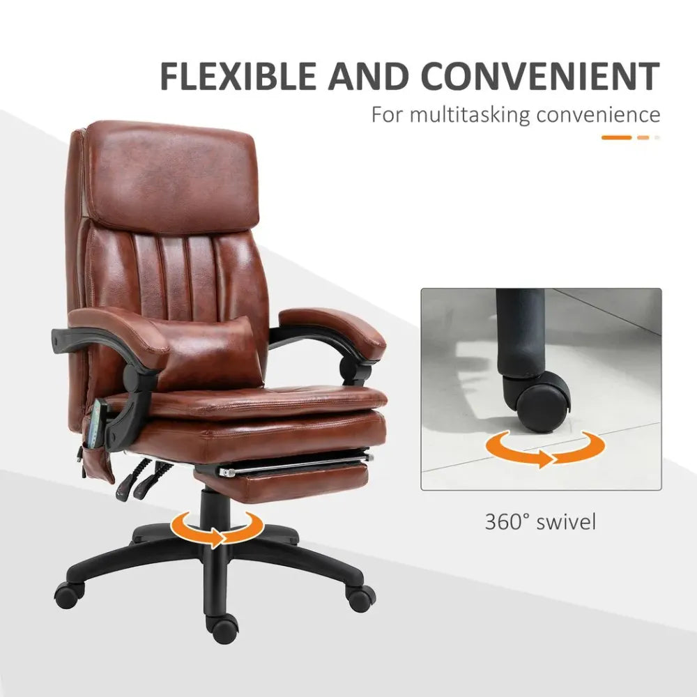 Ergonomic Office Chair w/ 7 Massage Points Headrest Armrest Footrest Brown - anydaydirect