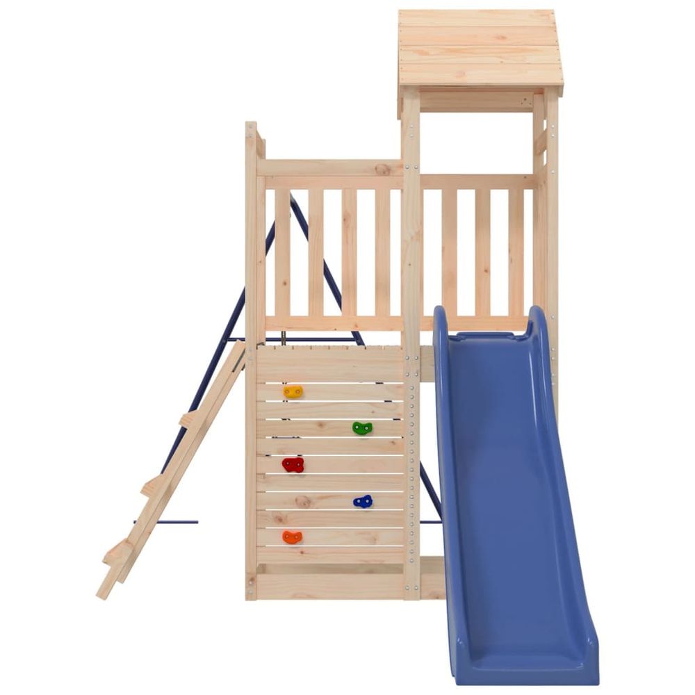 Playhouse with Slide Swing Rockwall Solid Wood Pine - anydaydirect