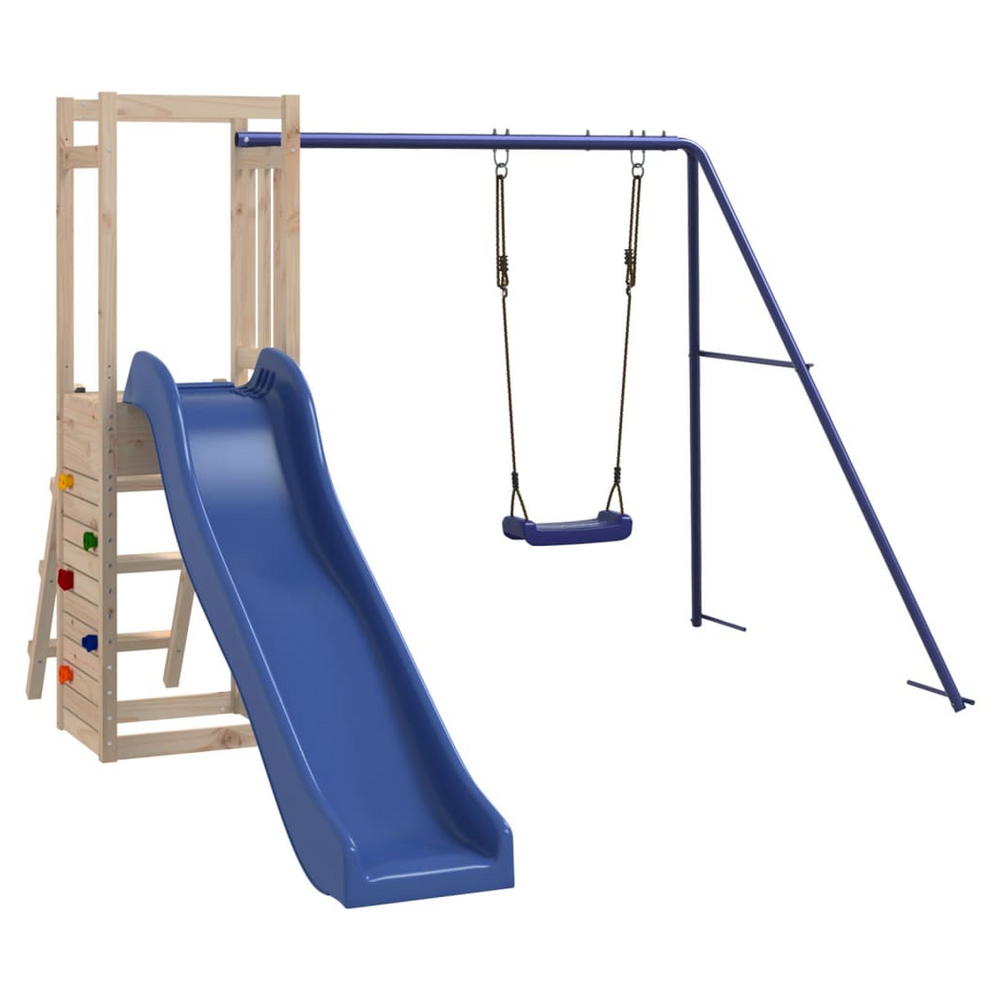 Playhouse with Slide Swing Rockwall Solid Wood Pine - anydaydirect