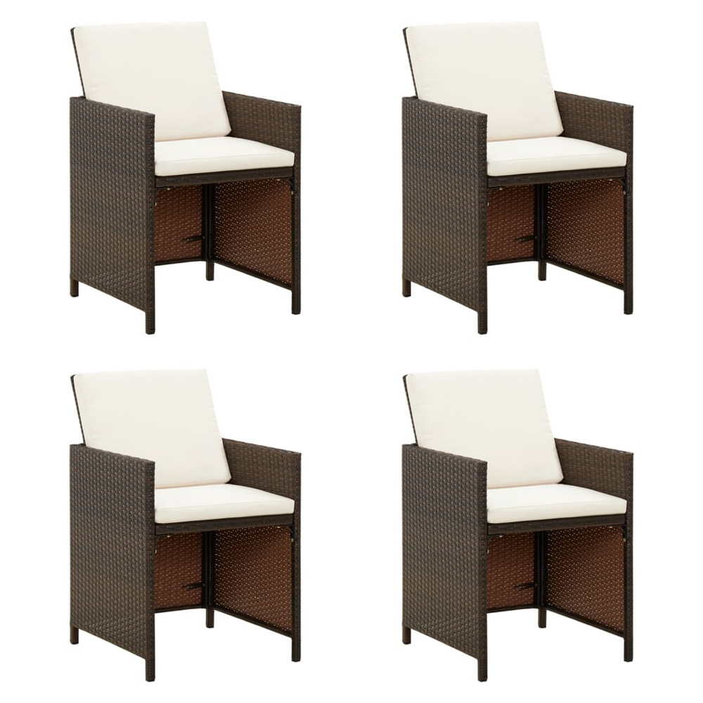 Garden Dining Chairs with Cushions 4 pcs Brown Poly Rattan - anydaydirect