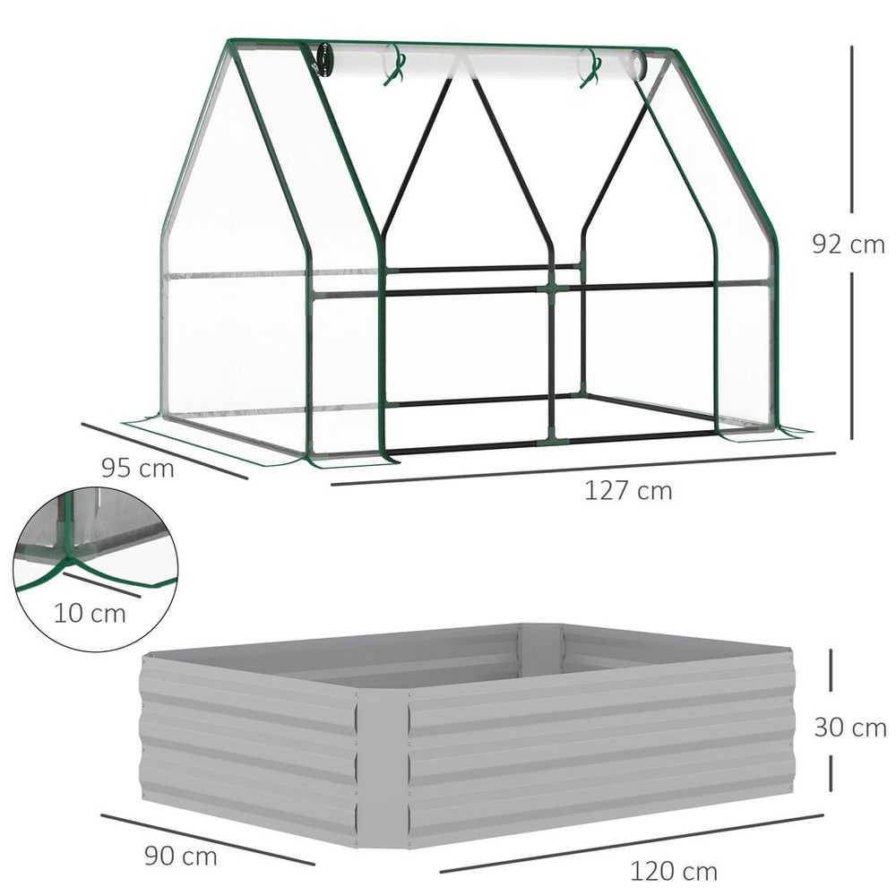 Steel Raised Garden Planter Box Kit with Greenhouse, for Dual Use, Clear - anydaydirect