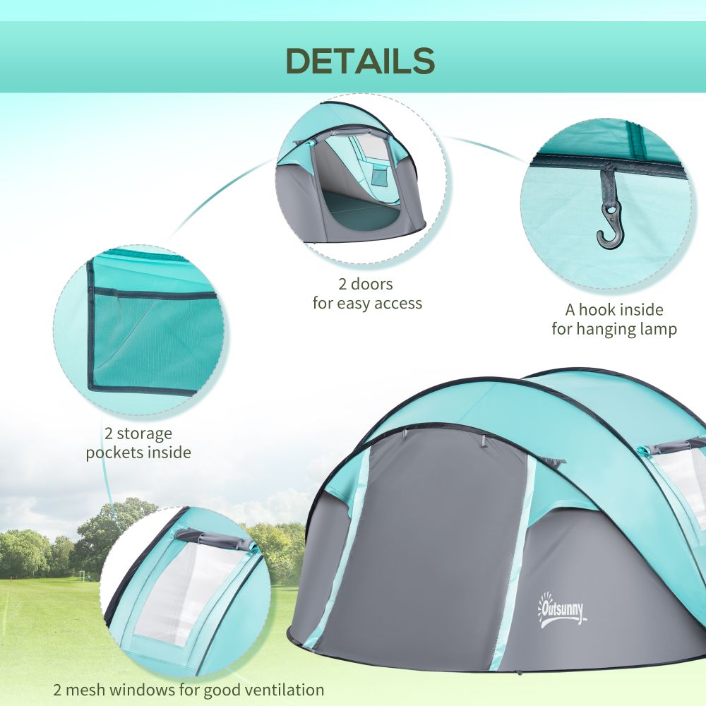 4 Person Camping Tent Pop-up Design Mesh Vents for Hiking Dark Blue Outsunny - anydaydirect