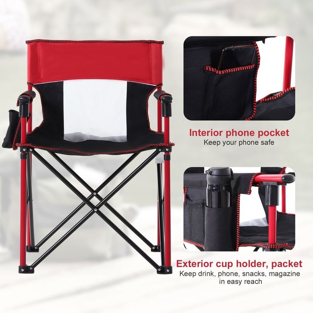 Outdoor Folding Fishing Camping Chair w/Cup Holder,Pocket,Backrest Red - anydaydirect