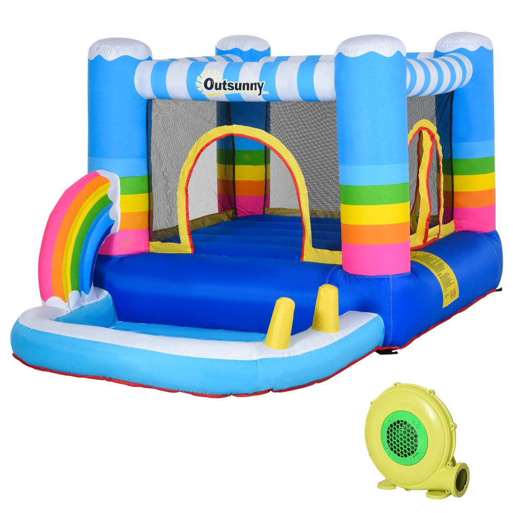 Kids Bouncy Castle with Pool Outdoor Trampoline W/ Net Blower 3-8 Yrs - anydaydirect