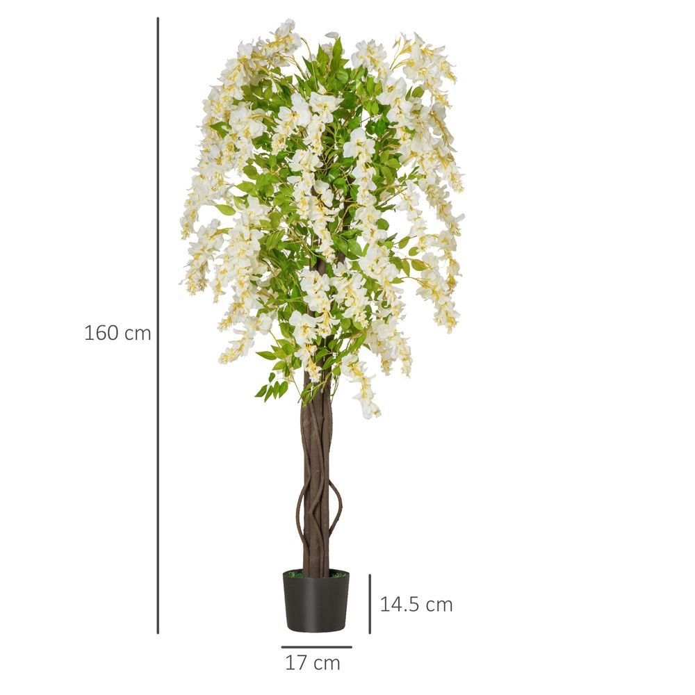 Artificial Realistic White Wisteria Tree Faux Decorative Plant, 160cm HOMCOM - anydaydirect