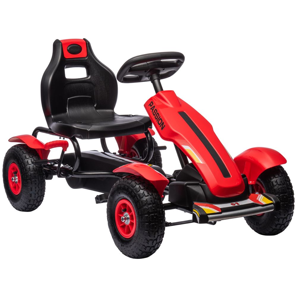 Children Pedal Go Kart w/ Adjustable Seat, Inflatable Tyres, Handbrake - Red - anydaydirect