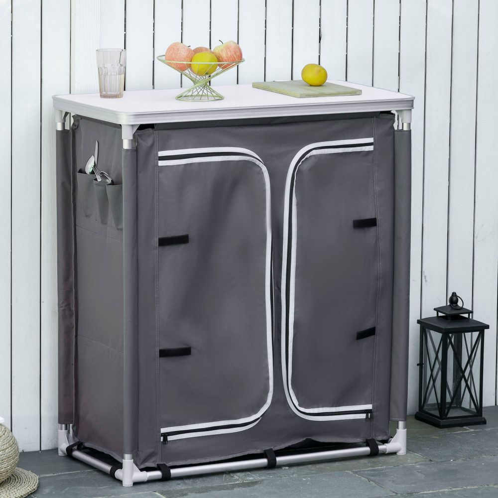 Outdoor Aluminum 3-shelf Camping Cupboard Kitchen Station Cook Table Outsunny - anydaydirect
