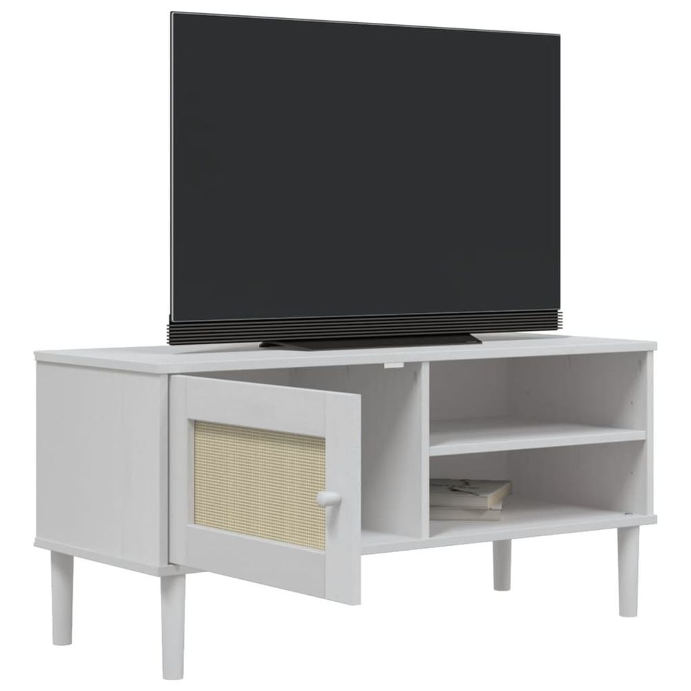 vidaXL TV Cabinet SENJA Rattan Look White 106x40x49cm Solid Wood Pine - anydaydirect