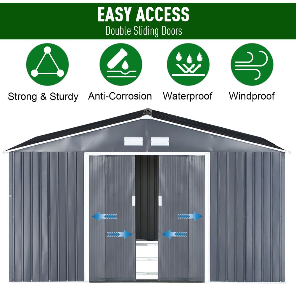 6.5 x 11FT Foundation Ventilation Steel Outdoor Garden Shed Grey - anydaydirect