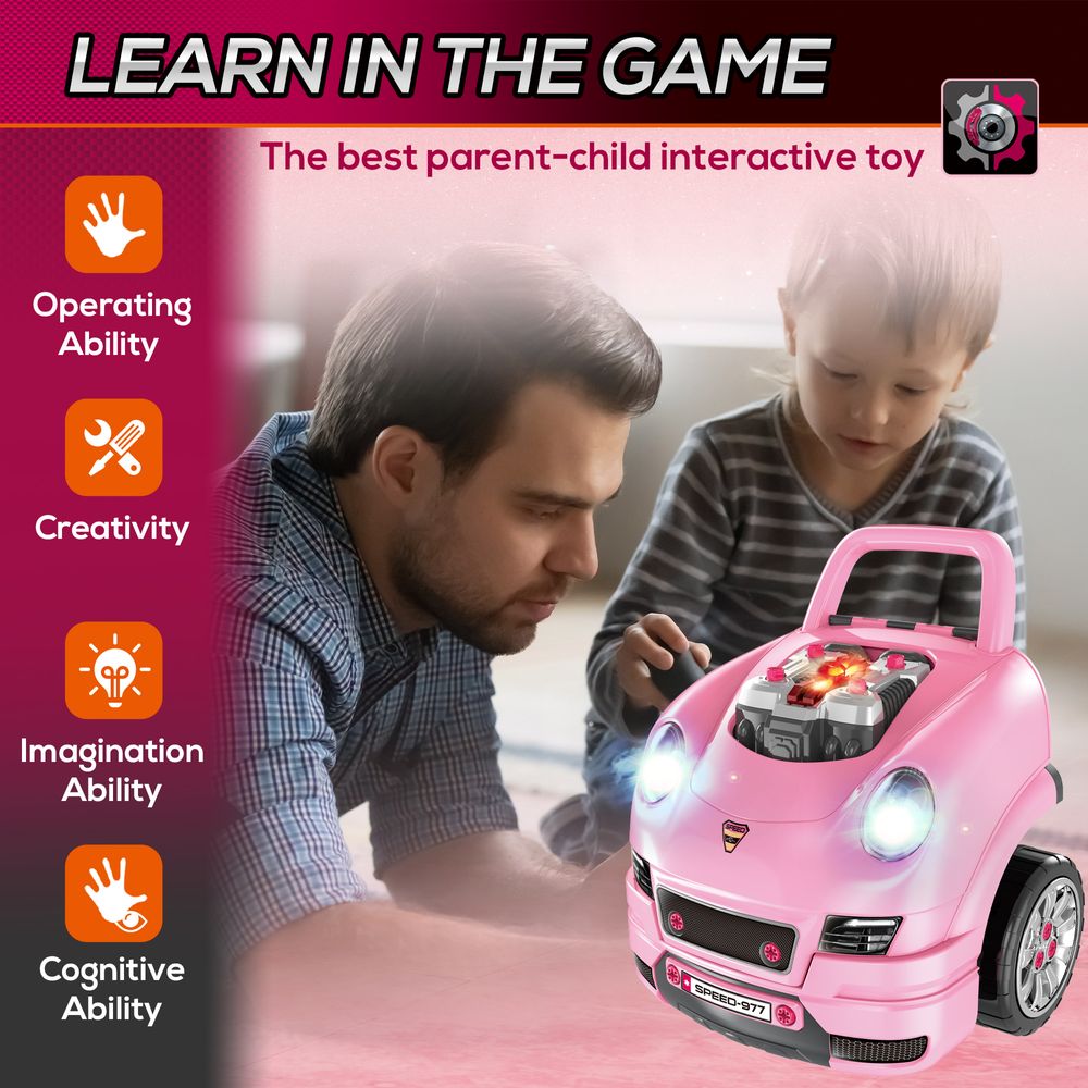 Kids Truck Engine Toy Set w/ Horn Light Car Key Age 3-5 Years, Pink - anydaydirect