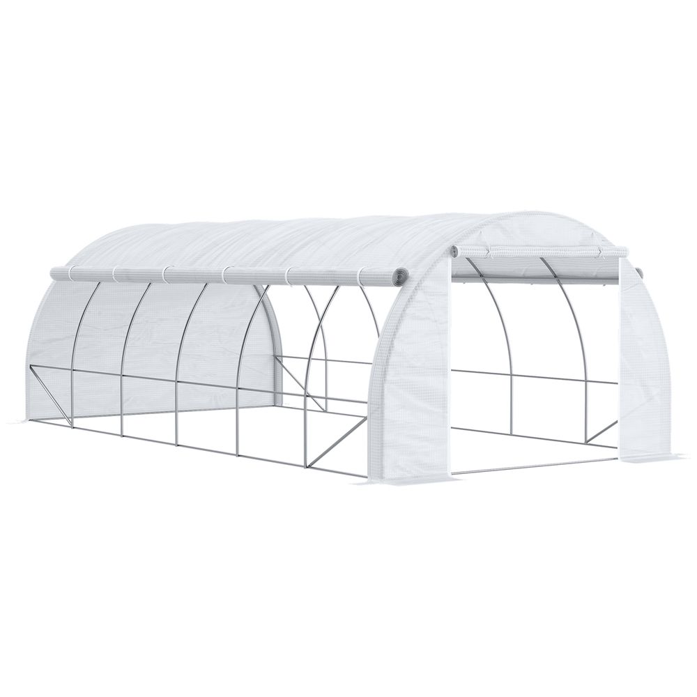 6 x 3 x 2 m Polytunnel Greenhouse Pollytunnel Tent w/ Steel Frame White - anydaydirect