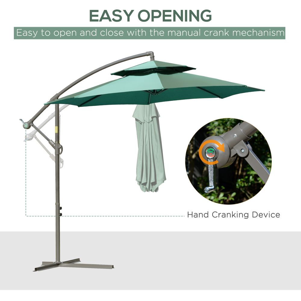 2.7m Banana Parasol Cantilever Umbrella Crank HandleGreen - anydaydirect