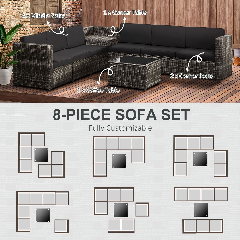 Outsunny 6-Seater Rattan Sofa Furniture Set W/ Cushions, Steel Frame-Grey - anydaydirect