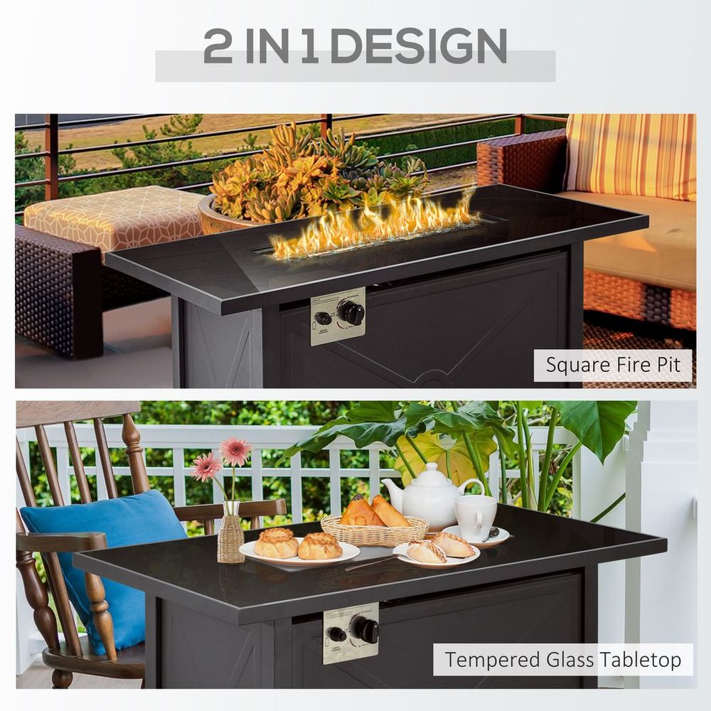 Outdoor Propane Gas Fire Pit Table w/ Rain Cover, 50000 BTU, Black - anydaydirect