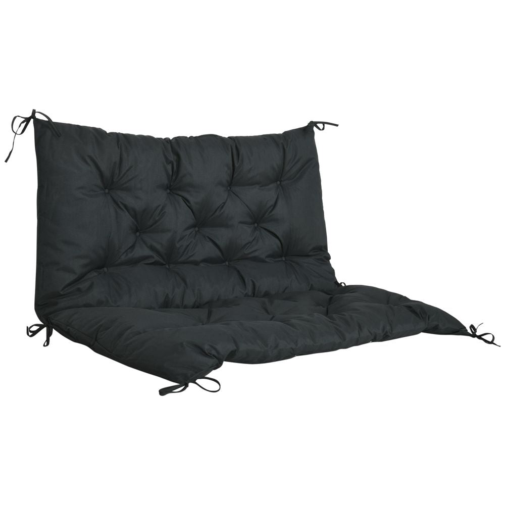 2 Seater Garden Bench Cushion Outdoor Seat Pad with Ties Black - anydaydirect