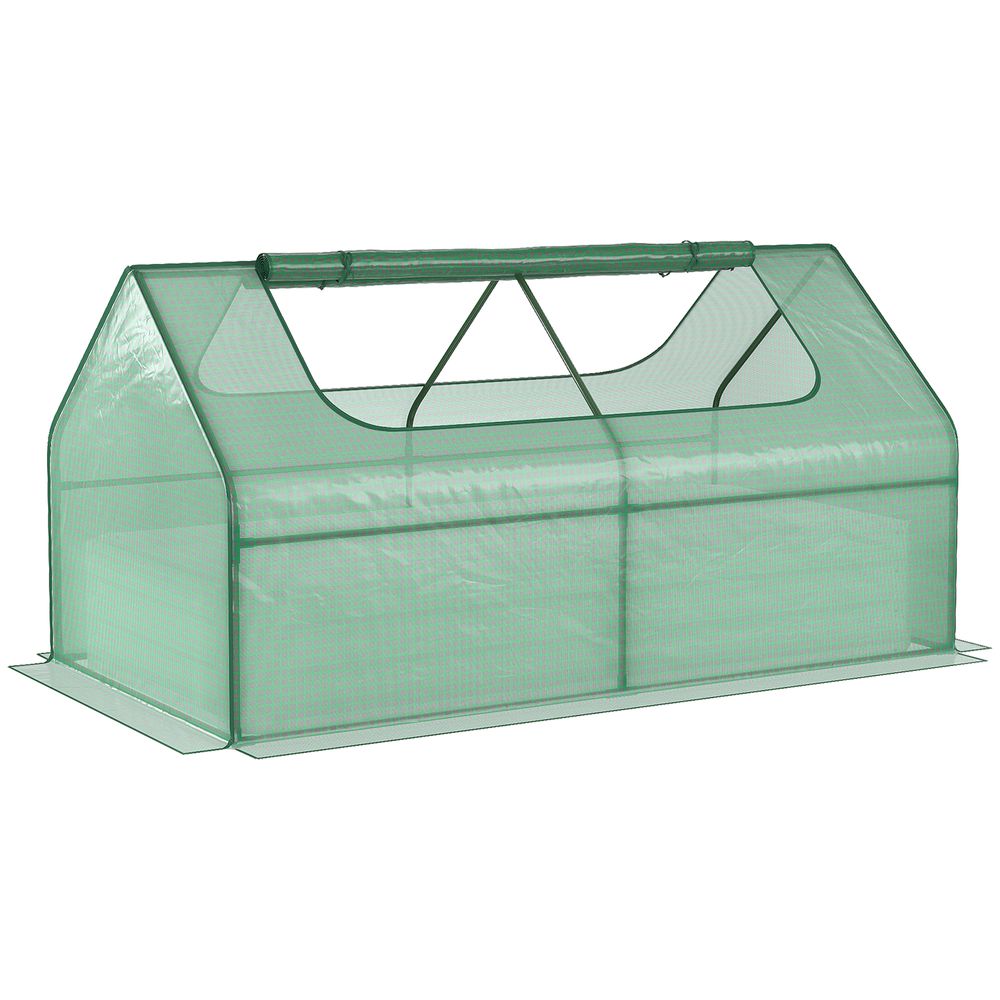 Outsunny Raised Garden Bed Planter Box with Greenhouse, Large Window, Green - anydaydirect