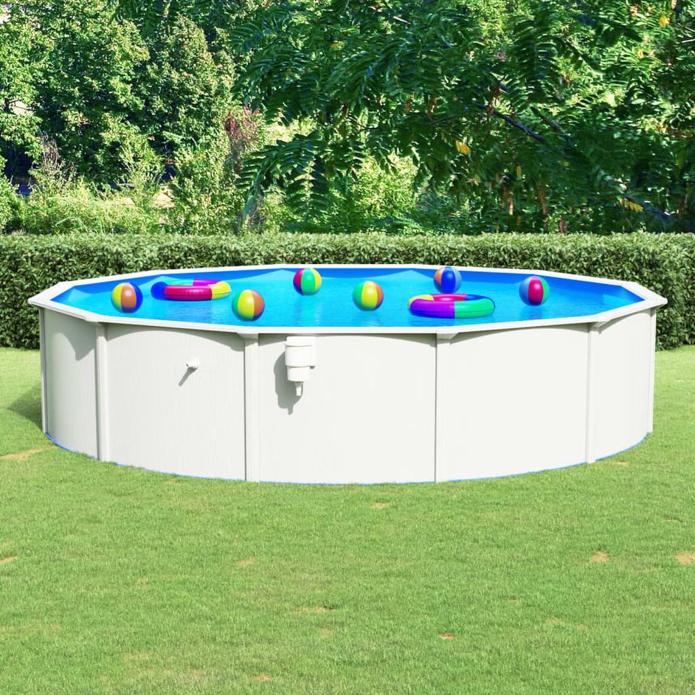 Swimming Pool with Steel Wall Round 550x120 cm White - anydaydirect