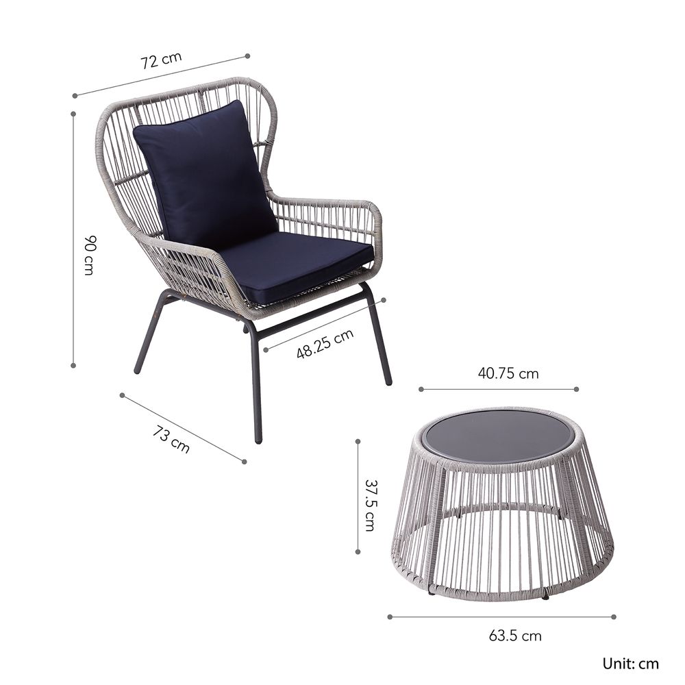 3 Pcs Garden Patio Furniture, Rattan Table & 2 Chairs with Cushions - anydaydirect