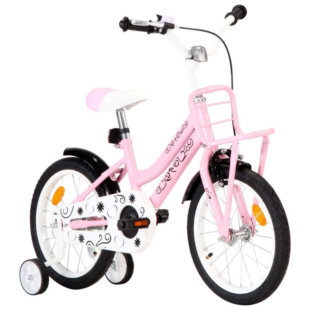 Kids Bike with Front Carrier 16 inch White and Pink - anydaydirect