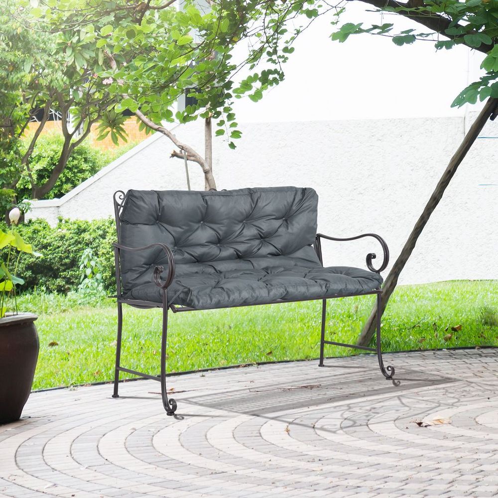 2 Seater Garden Bench Cushion Outdoor Seat Pad with Ties Dark Grey - anydaydirect