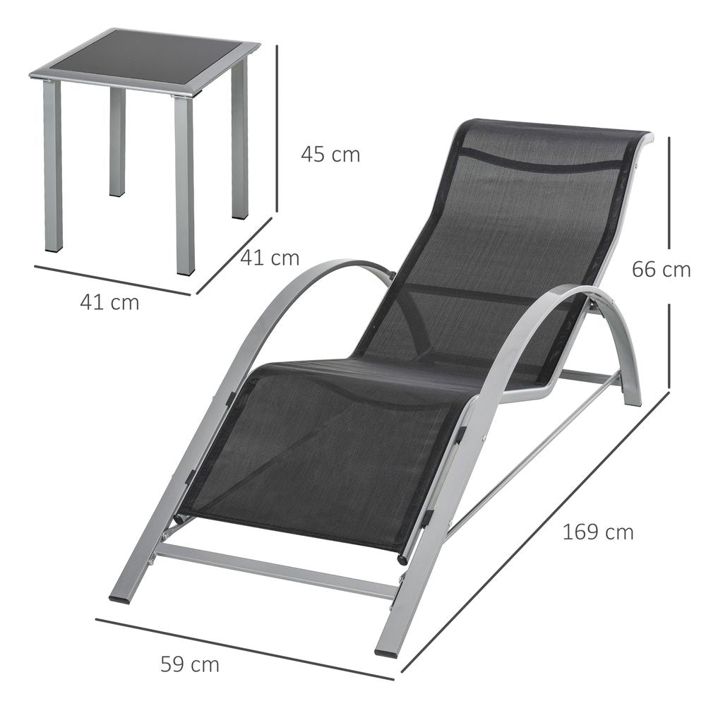 3 Pieces Lounge Chair Set Garden Sunbathing Chair w/ Table Black Outsunny - anydaydirect