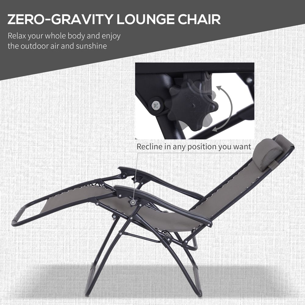 3PC Zero Gravity Chairs Sun Lounger Table Set Cup Holders Dark Grey Outsunny - anydaydirect