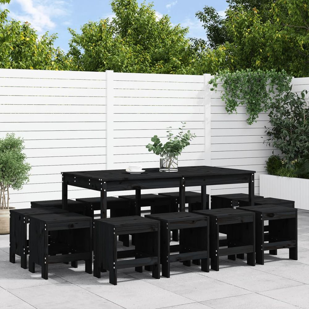 vidaXL 13 Piece Garden Dining Set Black Solid Wood Pine - anydaydirect