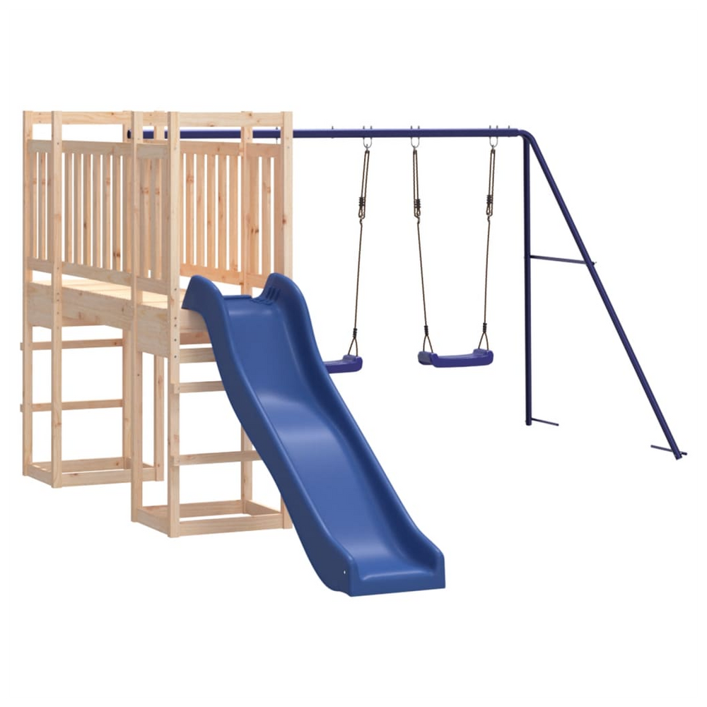 Playhouse with Slide Swings Solid Wood Pine - anydaydirect
