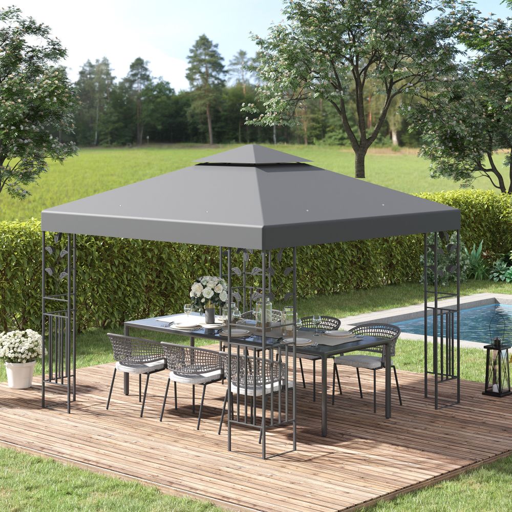 3x3m Outdoor Garden Steel Gazebo Patio Canopy Marquee Canopy Shelter - Grey - anydaydirect