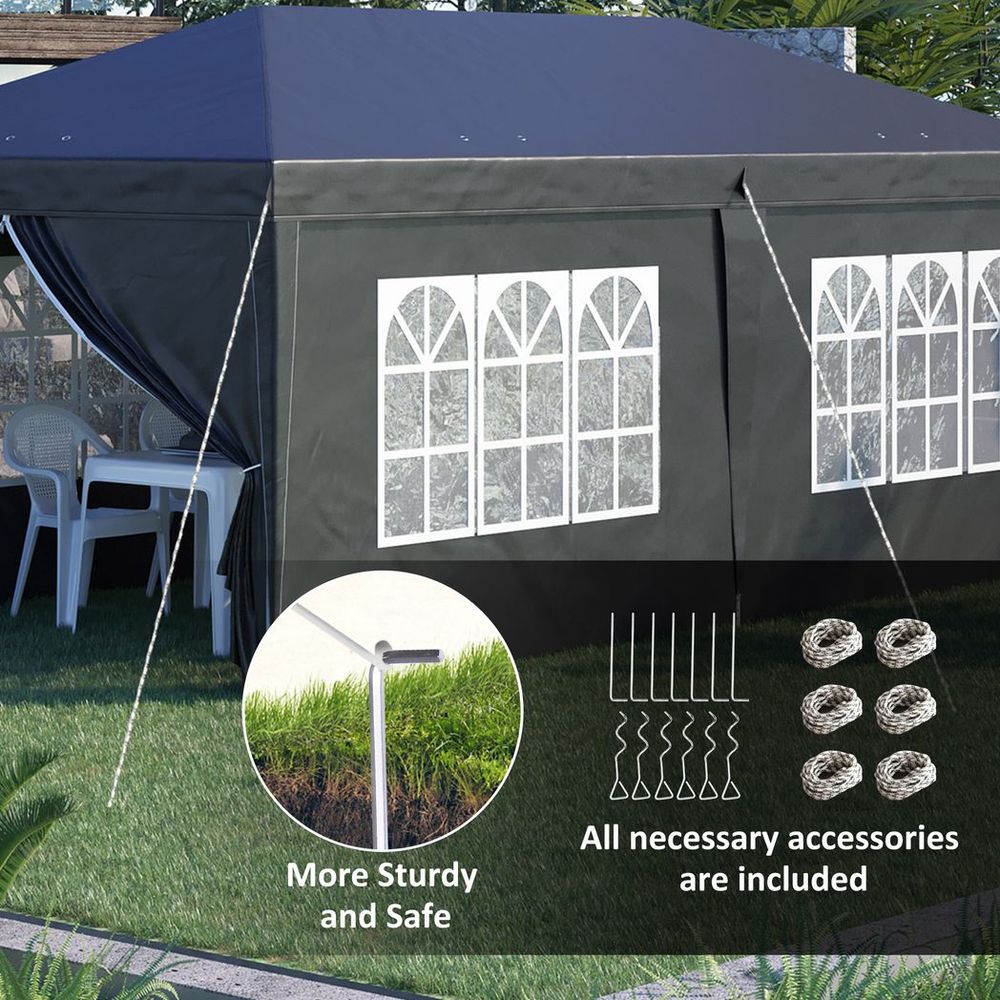 3 x 6m Pop Up Gazebo Height Adjustable Party Tent w/ Storage Bag Black - anydaydirect