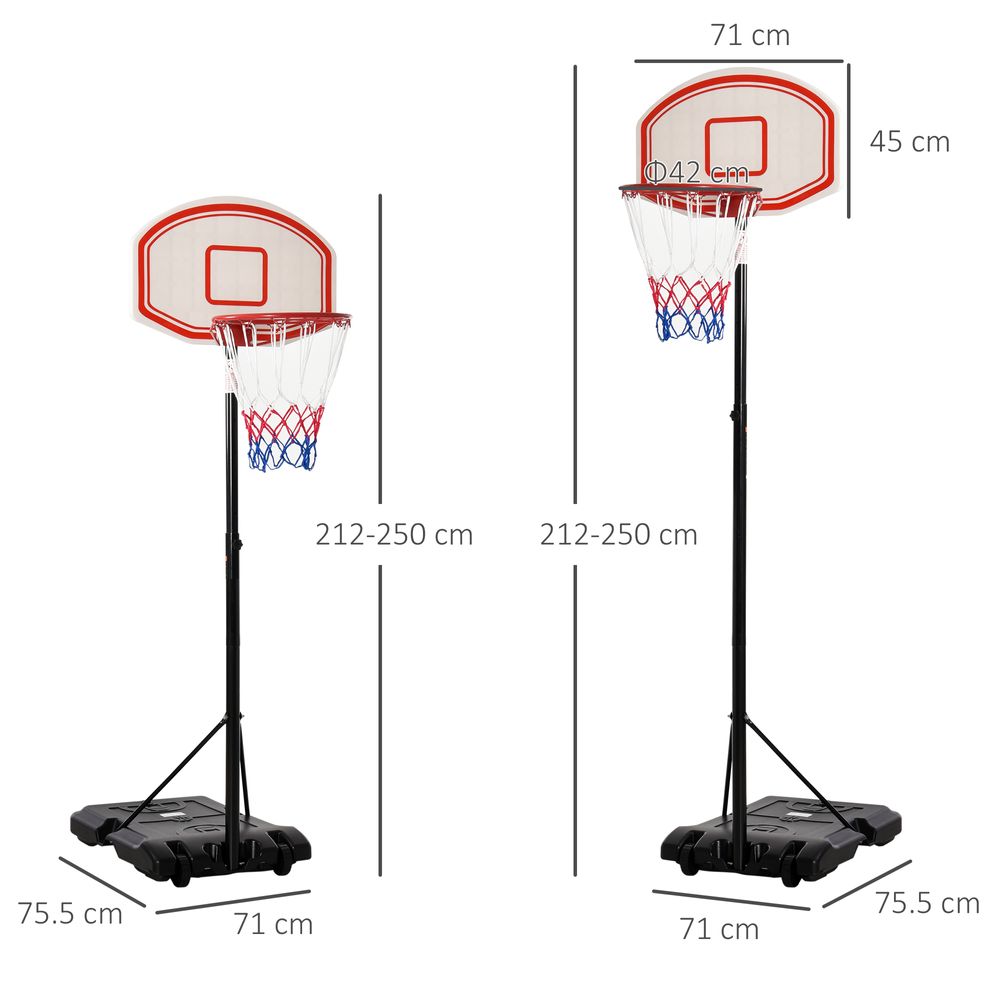 Basketball Stand 175-215cm Adjustable Height Sturdy Hoop w/ Wheels Base HOMCOM - anydaydirect