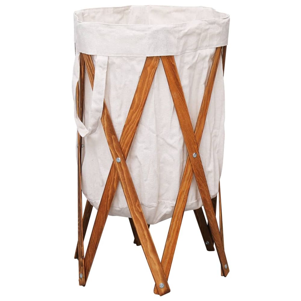 Folding Laundry Basket Cream Wood and Fabric - anydaydirect