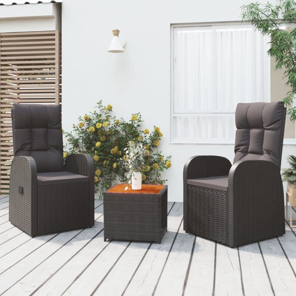 3 Piece Garden Lounge Set Black Poly Rattan&Solid Wood Acacia - anydaydirect