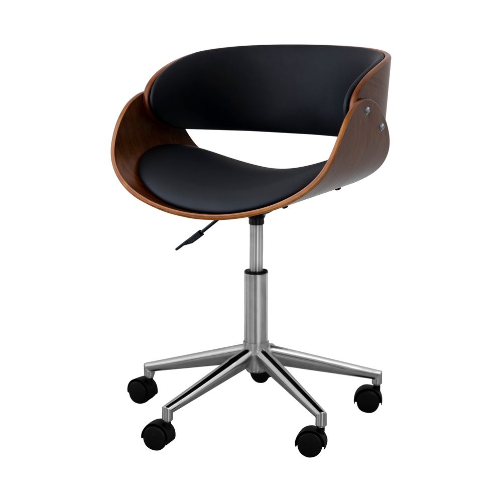Padded Office Desk Chair, Swivel & Adjustable, Wood, Black/Brown - anydaydirect