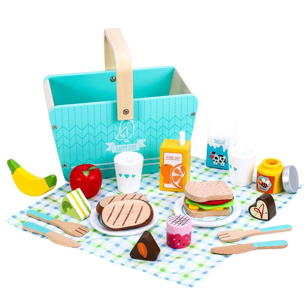 SOKA Wooden Happy Day Picnic Pretend Play Traditional Picnic Basket for Kids 3+ - anydaydirect