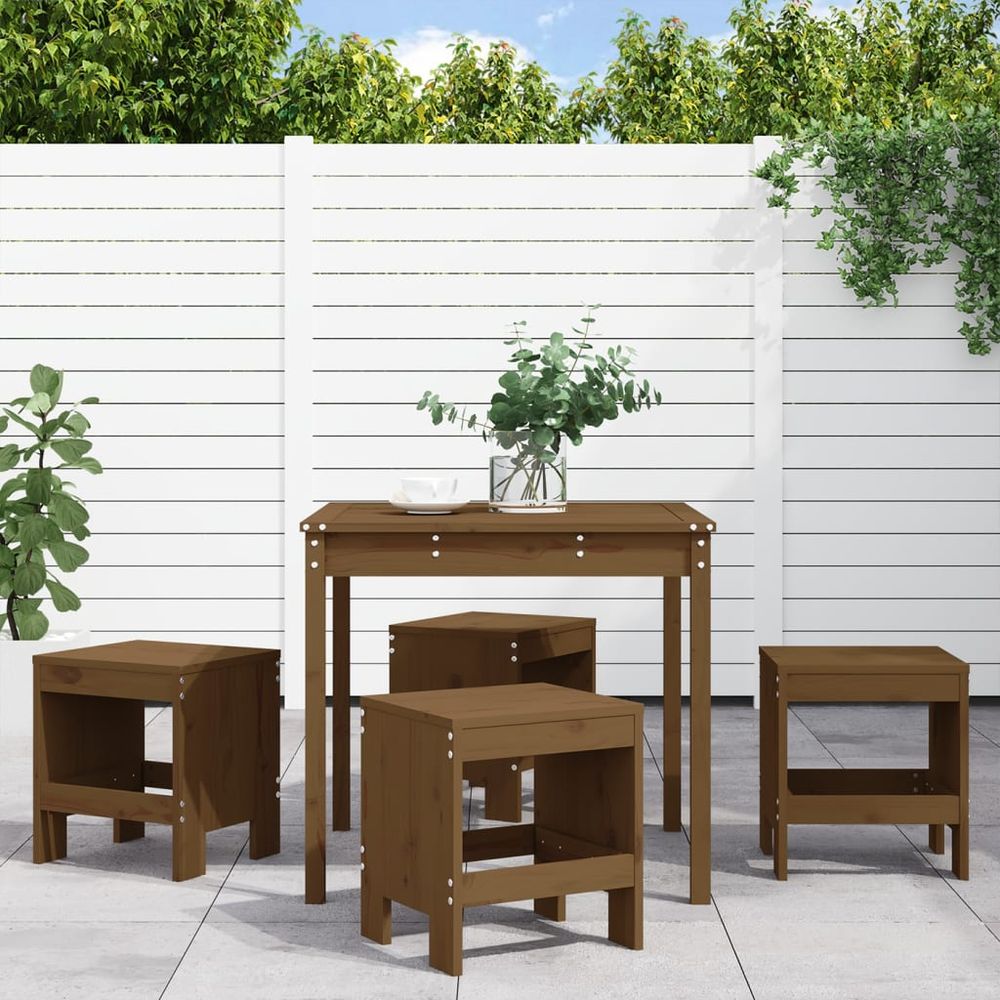 vidaXL 5 Piece Garden Dining Set Honey Brown Solid Wood Pine - anydaydirect