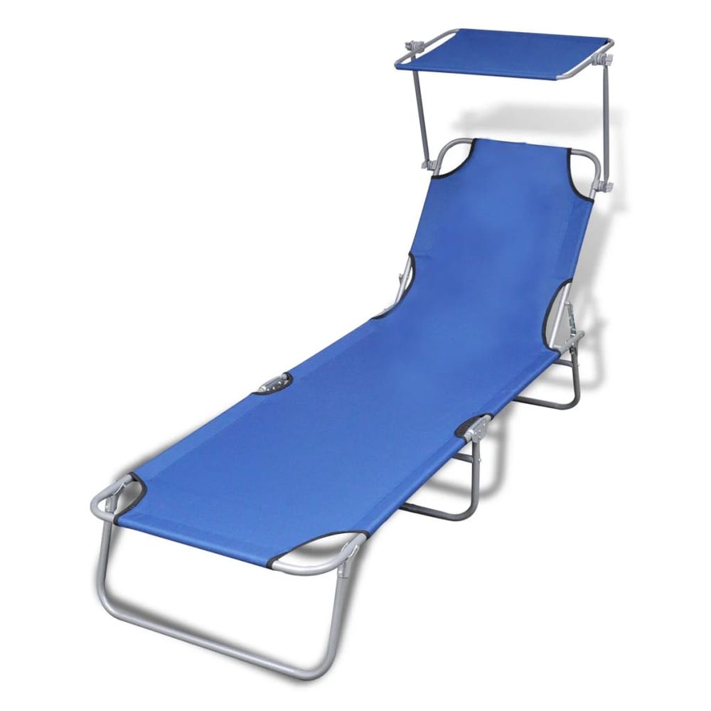 Folding Sun Lounger with Canopy Steel Grey - anydaydirect