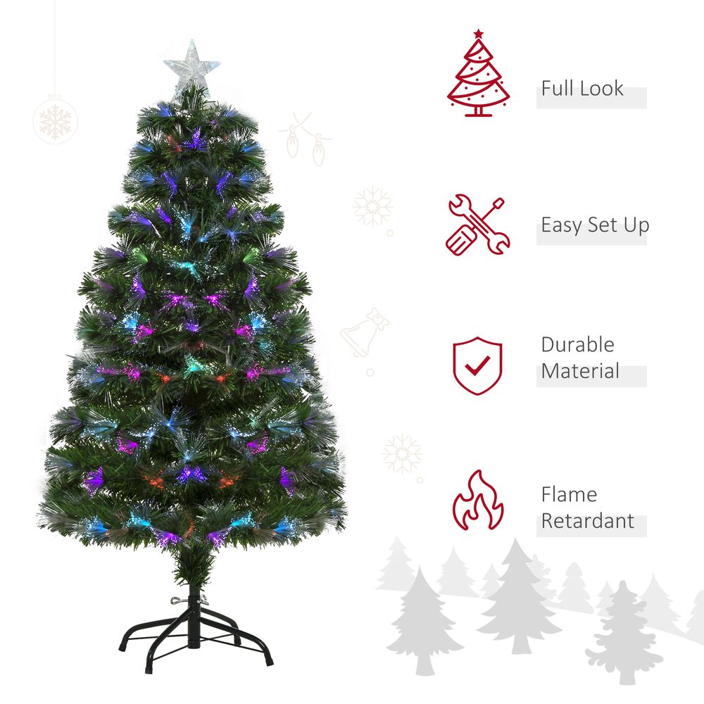 4FT Multicoloured Artificial Christmas Tree Fibre Optic Lights Star Holder - anydaydirect