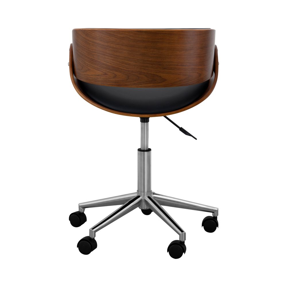 Padded Office Desk Chair, Swivel & Adjustable, Wood, Black/Brown - anydaydirect
