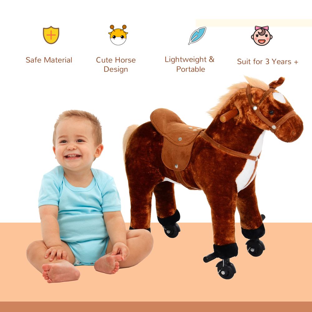 Child Boys Walking Horse Riding Toy Plush Walk Pony Wheels Sound - anydaydirect