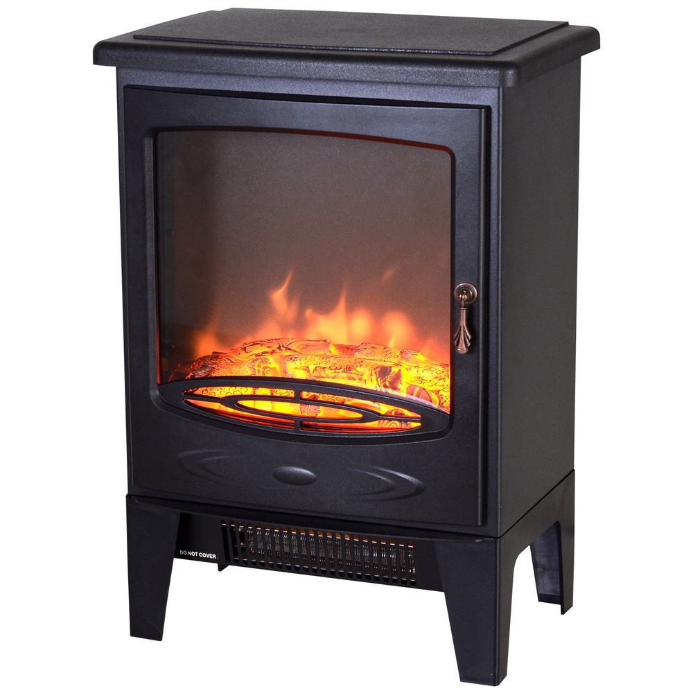 Electric Heater Freestanding Fireplace Artificial Flame Tempered Glass Casing - anydaydirect