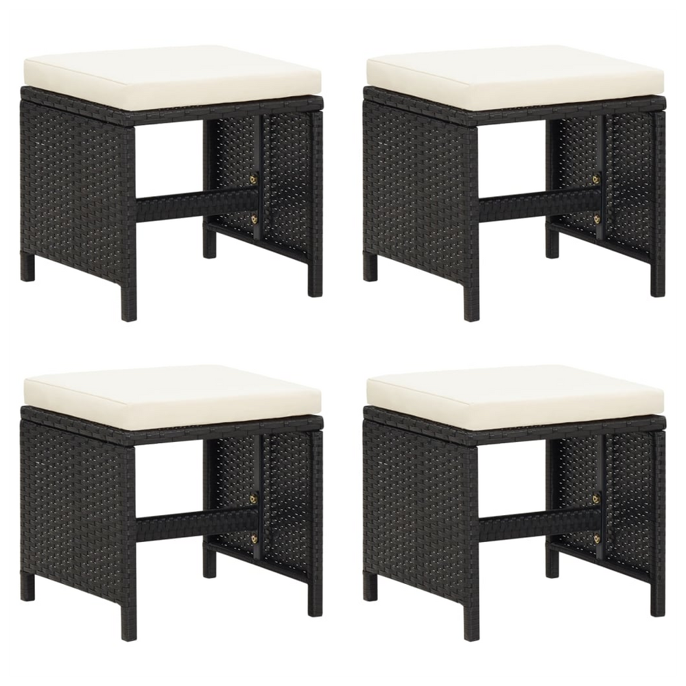 Garden Stools 4 pcs with Cushions Black Poly Rattan - anydaydirect