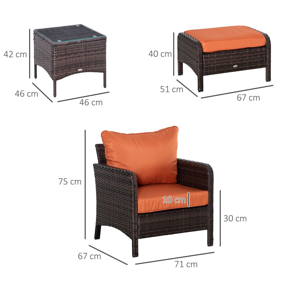 2 Seater PE Rattan Garden Furniture Set, Glass Top Table  Brown - anydaydirect