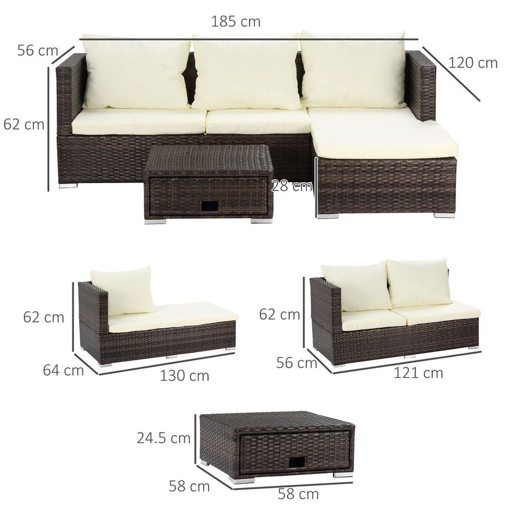 Rattan Garden Sofa Set Storage Table Wicker Patio Lounger 4-Seater Brow - anydaydirect