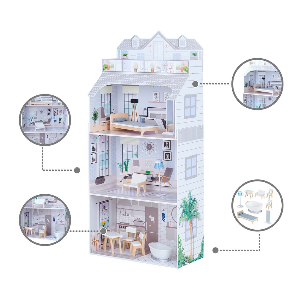 Olivia's Little World Dolls House Wooden Doll House ?w/ 8 Accessories TD-11683D - anydaydirect