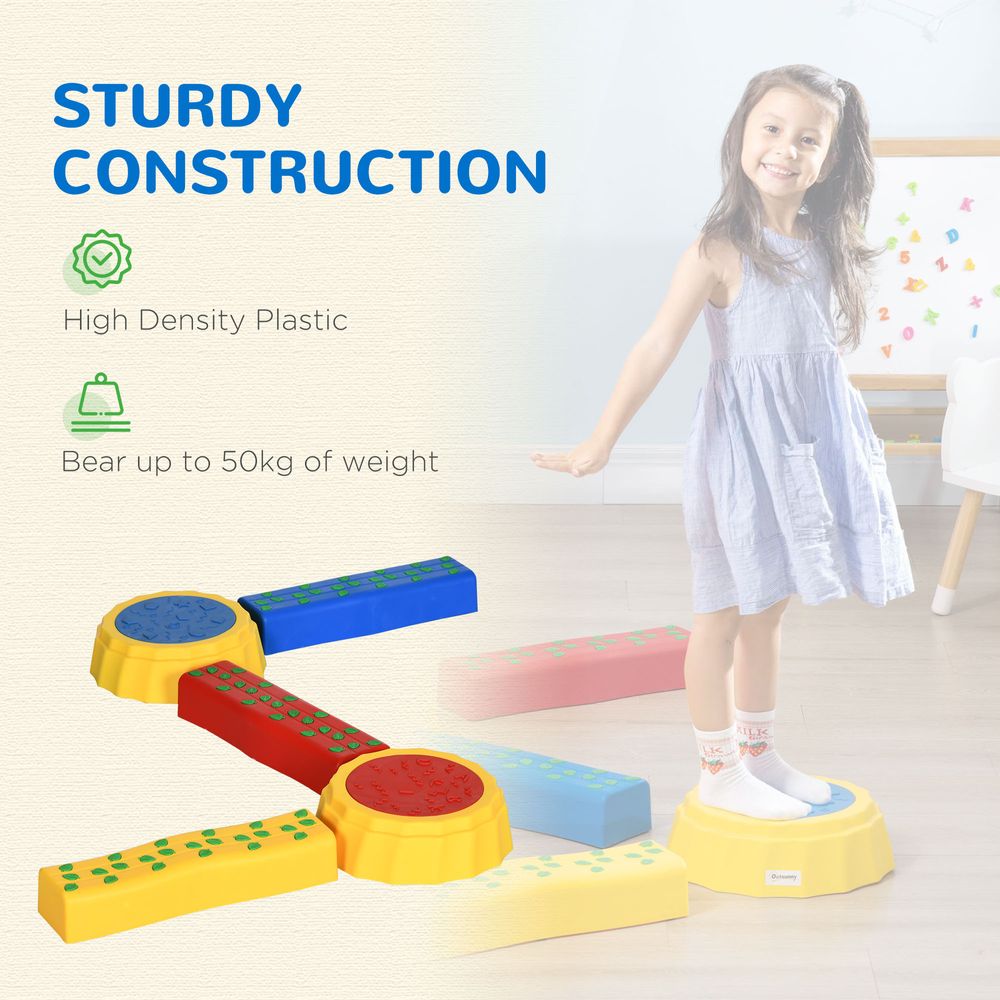 5 PCS Kids Stepping Stones Balance Beam Non-Slip Surface and Bottom Outsunny - anydaydirect