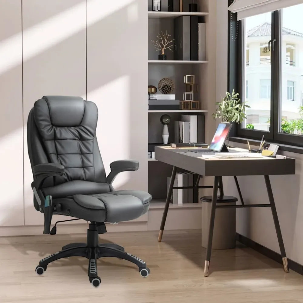 Executive Office Chair with Massage and Heat PU Leather Reclining Chair, Black - anydaydirect