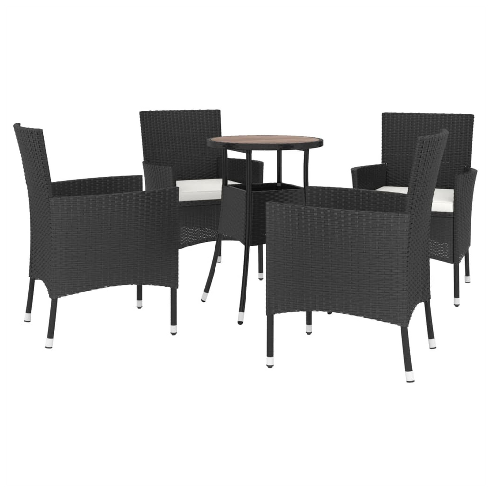 vidaXL 5 Piece Garden Bistro Set with Cushions Black Poly Rattan - anydaydirect