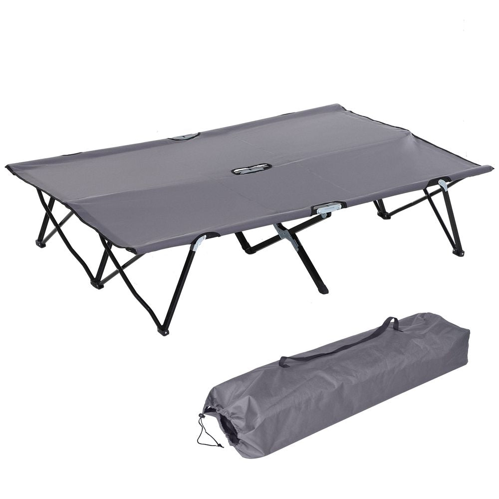 Outsunny Double Camping Folding Cot Outdoor Portable Sunbed w/ Carry Bag, Grey - anydaydirect