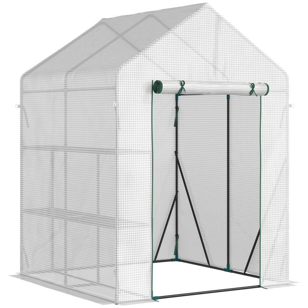 Greenhouse for Outdoor, Gardening 2 Tier Shelf, PE Cover, 143x143x195cm, Green - anydaydirect